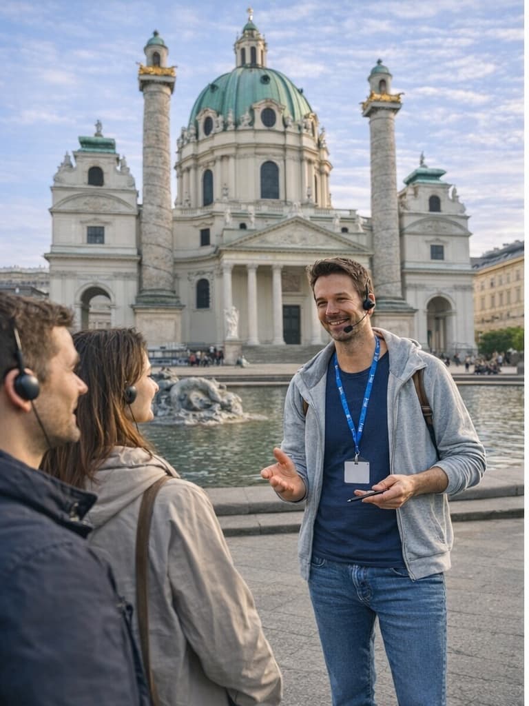 Grupo reducido en Viena con auriculares y guía